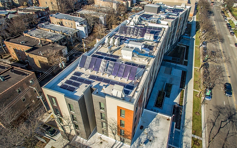 The Burnham roof solar panels taken by drone